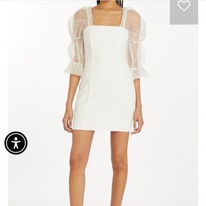 Amanda Uprichard White Tia Mini Dress with Sheer Sleeves